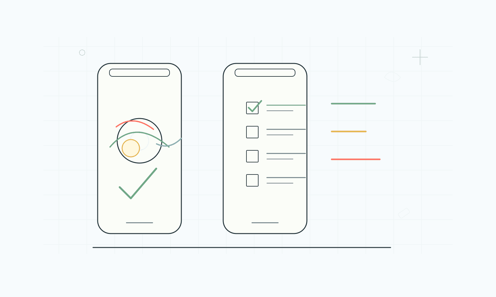 Line illustration of Low FODMAP app screens and comparison notes