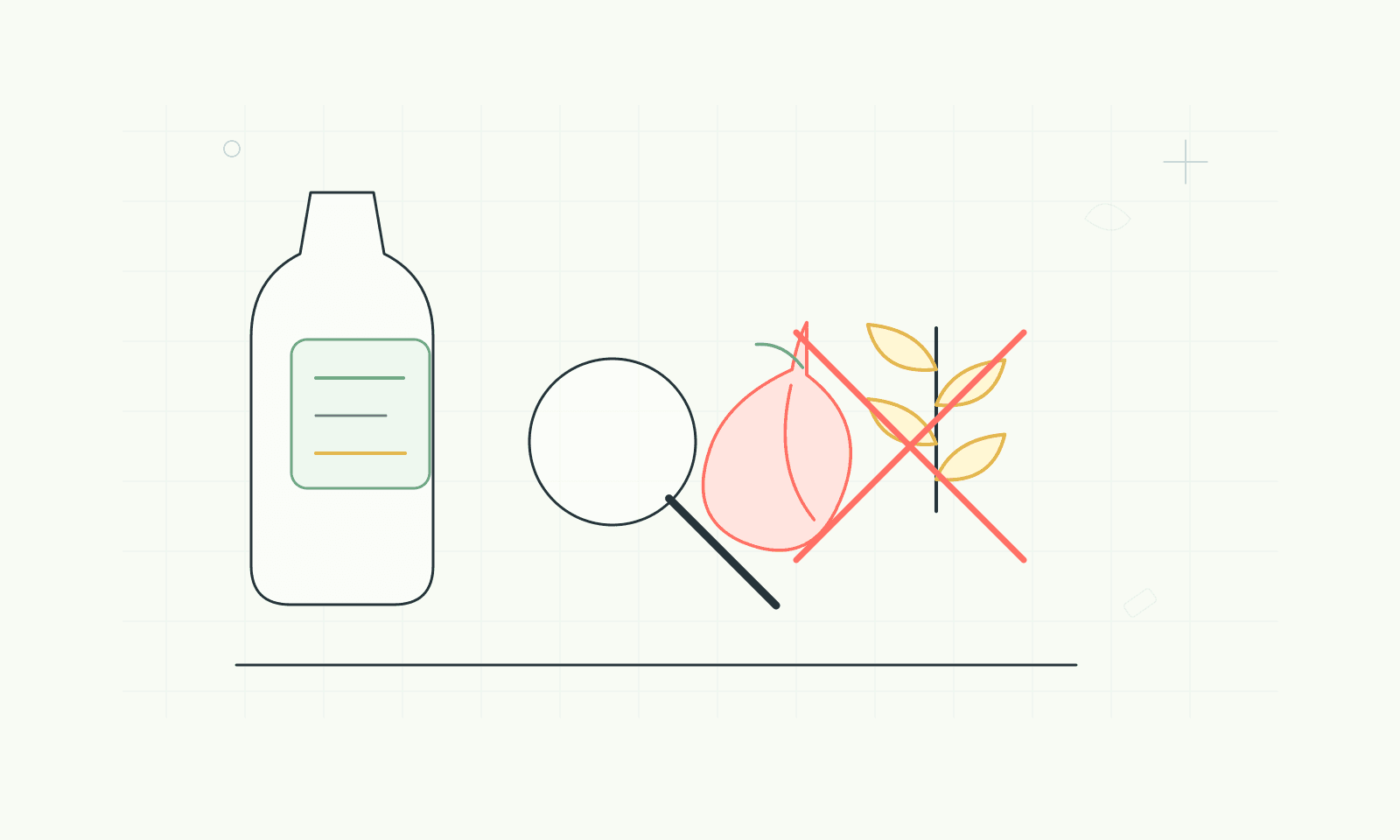 Line illustration of hidden FODMAP ingredients behind a sauce bottle