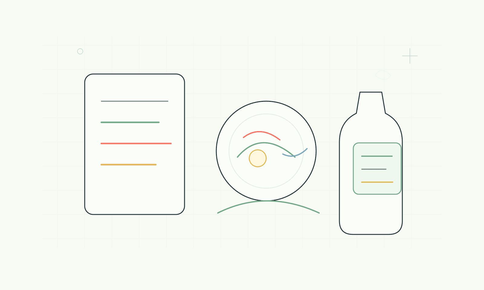 Line illustration of a restaurant menu, meal, and sauce check