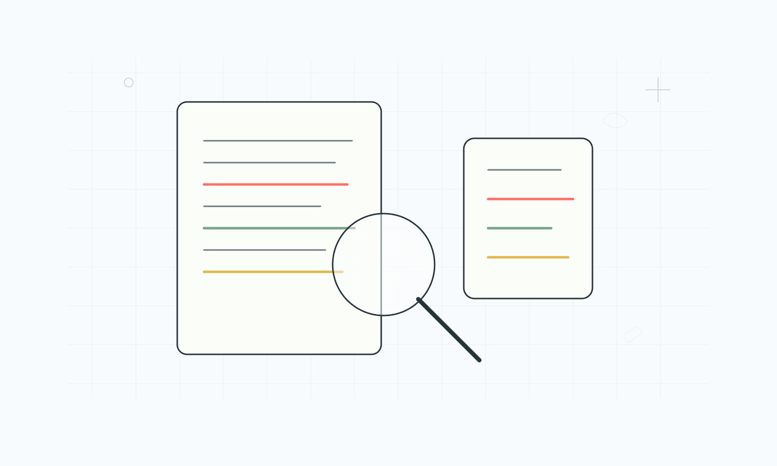 Line illustration of an ingredient label and magnifying glass