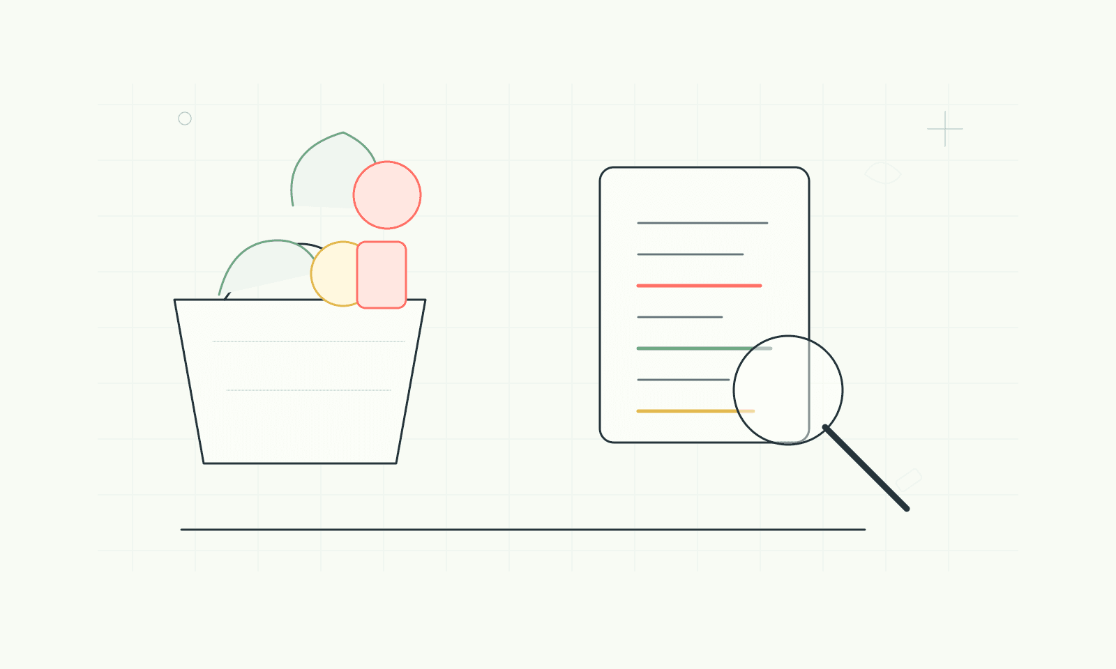 Line illustration of a Low FODMAP grocery basket and label check