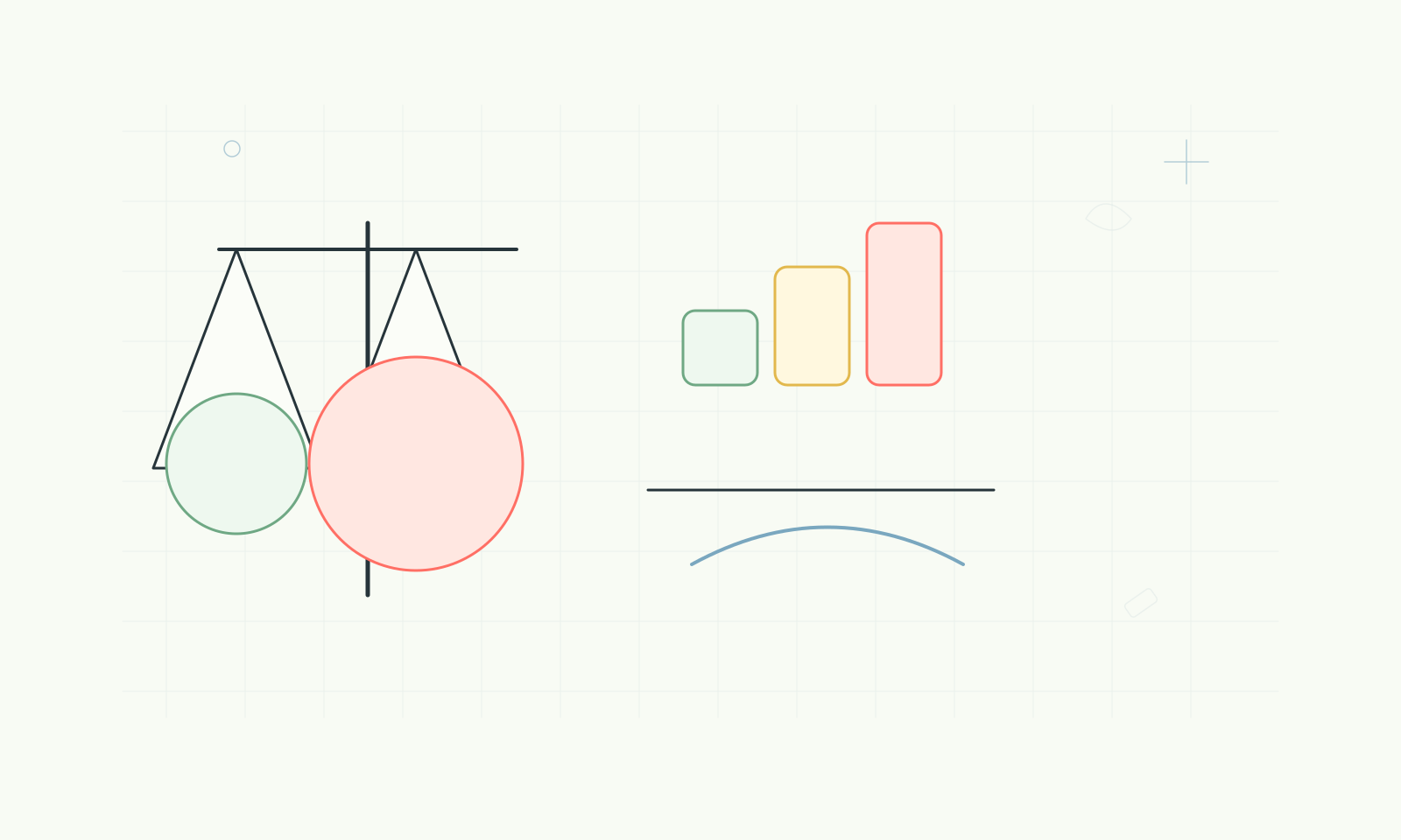 Line illustration of serving sizes, scales, and portion bars