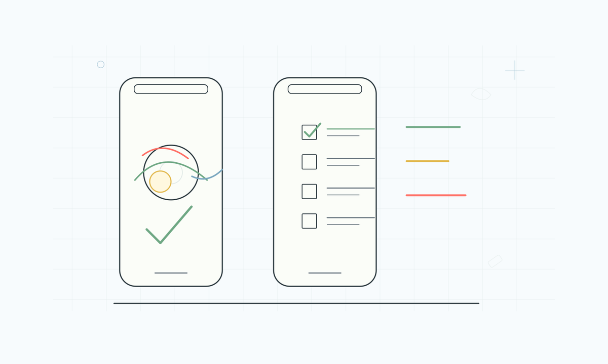 Line illustration of mobile food-checking screens beside comparison notes