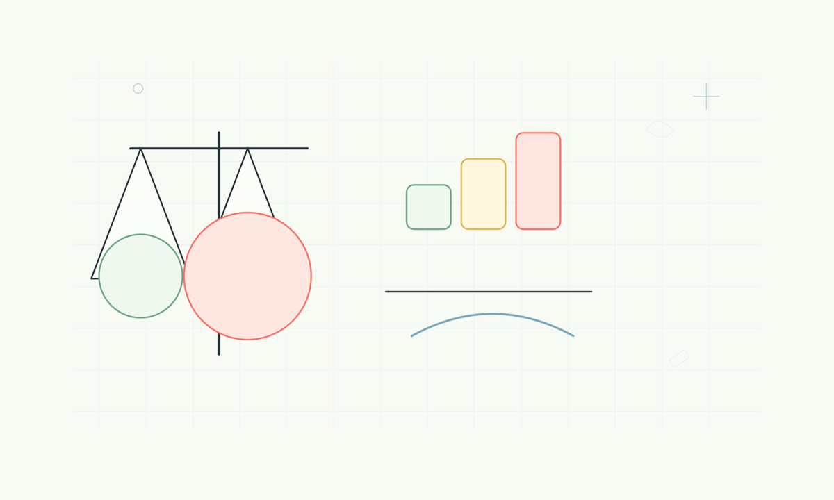 Line illustration of serving sizes, scales, and portion bars
